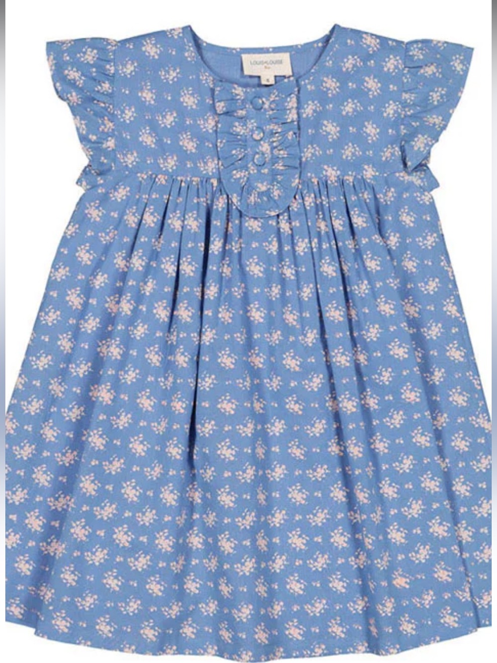 Louis Louise Blue Floral Ruffle-Front Casual Dress for Girls